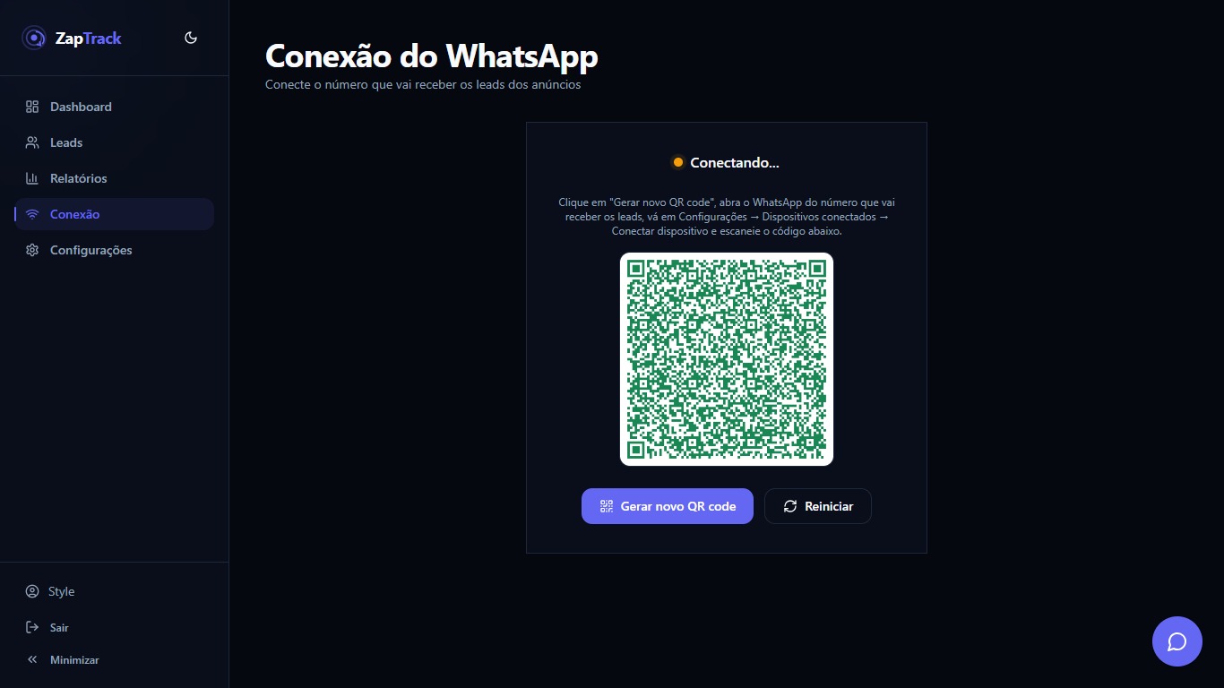Tela de Conexão do WhatsApp com QR code para conectar o número